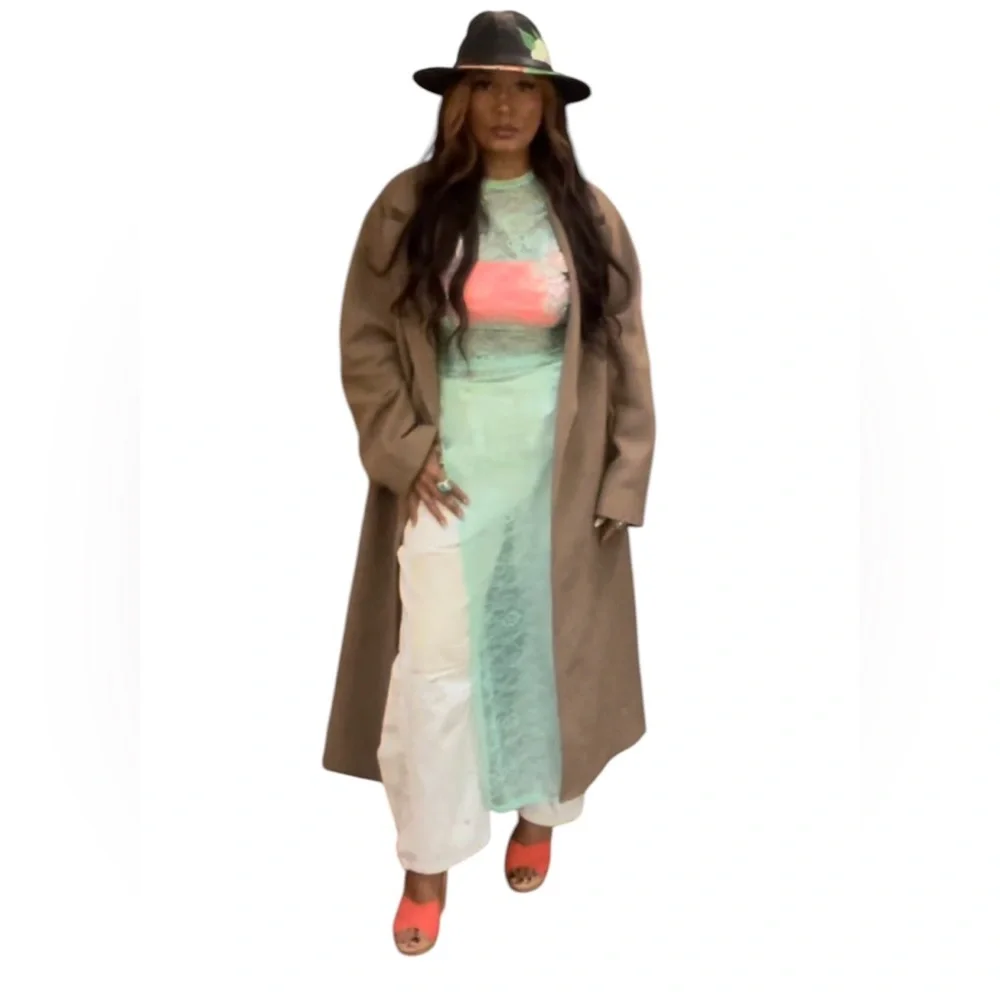 H&M Long Camel-Colored,brown, tan,beige Robe style Coat w adjustable belt,Large - Picture 1 of 7